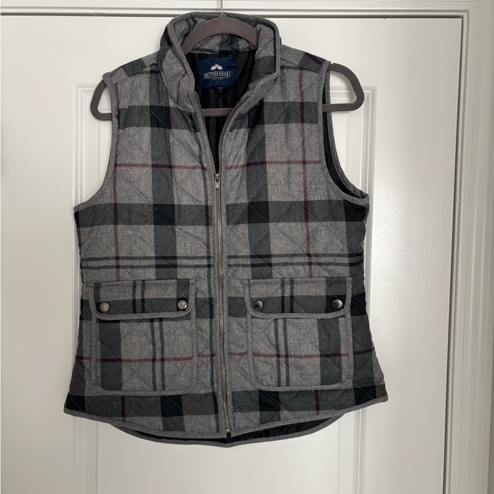 British Khaki Gray Plaid Vest